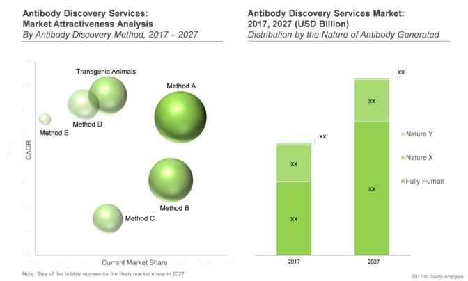 The market of antibody discovery services is fragmented across various segments wherein transgenic animals antibody discovery method is likely to grow at relatively higher CAGR by 2027