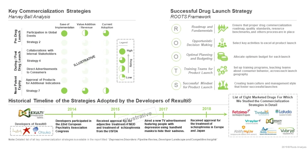 Harvey Ball analysis and Roots framework shown for successful drug launch framework