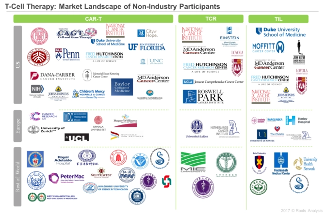Market landscape of various non-industry players based in US, Europe and Rest of the World engaged in CAR-T, TCR and TIL therapies