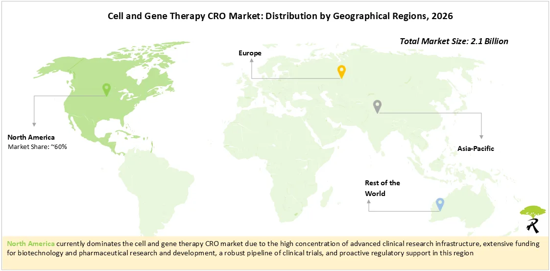 Cell and Gene Therapy CRO Market Share by Geographical Regions, 2026 Cell and Gene Therapy CRO Market Share by Geographical Regions, 2026