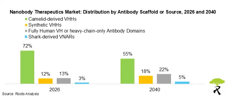 Nanobody Therapeutics Market: Distribution by Antibody Scaffold or Source, 2026 and 2040 Nanobody Therapeutics Market: Distribution by Antibody Scaffold or Source, 2026 and 2040
