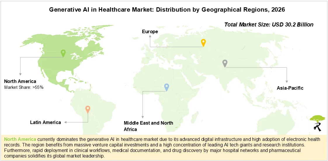 Global Generative AI in Healthcare Market Size by Geographical Regions, 2026 Global Generative AI in Healthcare Market Size by Geographical Regions, 2026